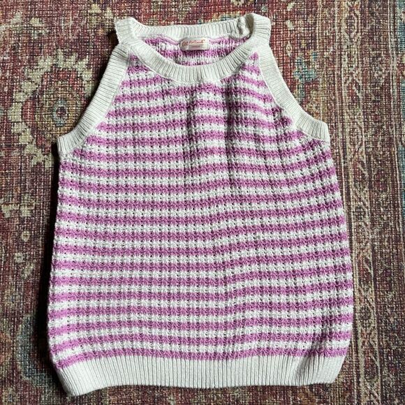 Girls 10/12 Cat and Jack Knit Striped Purple and White Sweater tank - Picture 1 of 7